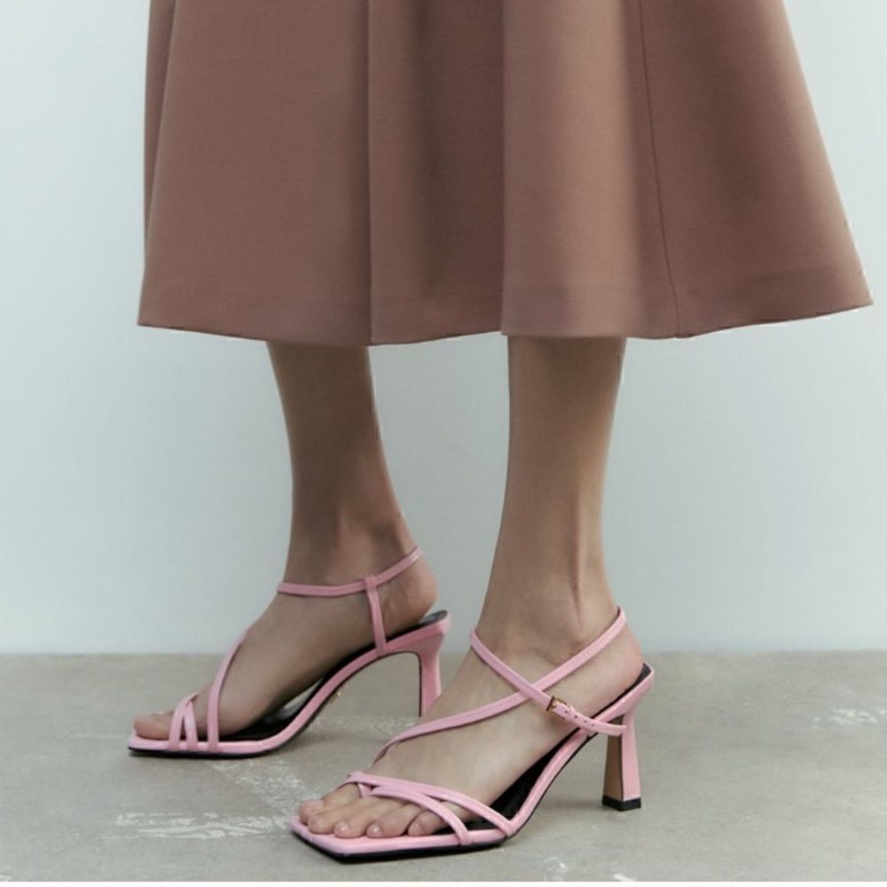NWT Zara Strappy Heeled Leather Sandals - Picture 8 of 12